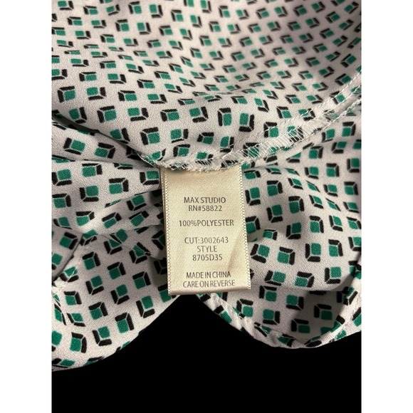 Max Studio Womens Green White Geometric Faux Wrap V-Neck Sleeveless Blouse Top S - Picture 8 of 12